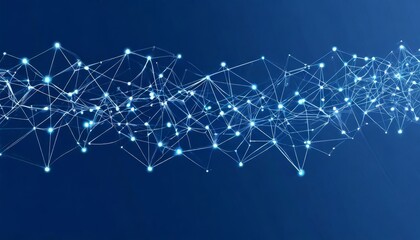 Glowing network mesh representing global digital interconnectivity, visualizing complex data exchange and technological communication networks against deep blue backdrop