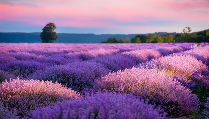 Obraz premium Lavender Field Gradient – A soft blend of lavender fields merging gently with pale pink and white, evoking a calm and serene atmosphere. 