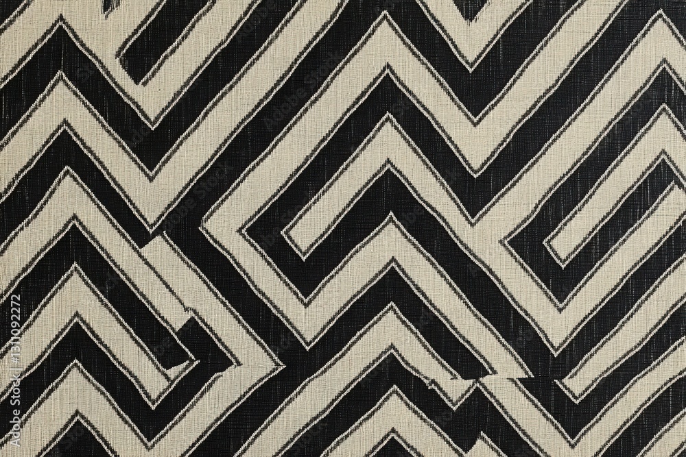 Poster geometric abstraction: a striking, intricate pattern of black and off-white zigzag lines intertwines