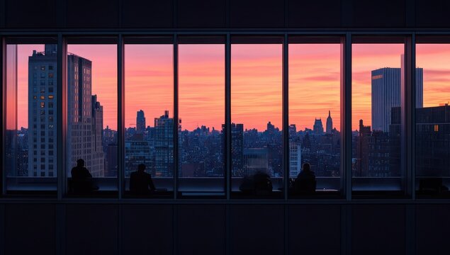 Fototapeta City Sunset Seen Through Windows