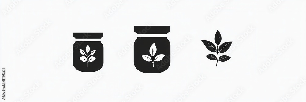 Poster elegant minimalist spice jar logo featuring simple black and white design with herbal elements for s
