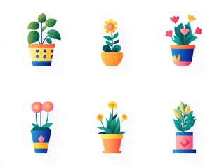 Colorful potted plants, home decor, white background, spring