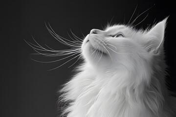 White cat on black background
