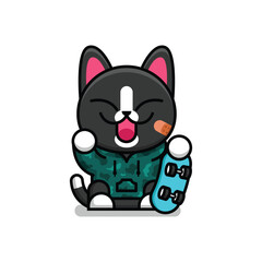 A COOL LUCKY CAT IS WEARING A HOODIE AND HOLDING A SKATEBOARD CARTOON ILLUSTRATION
