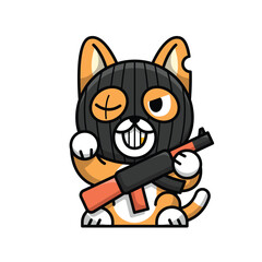 CAT GANGSTER IS HOLDING AN AK47 GUN CARTOON ILLUSTRATION