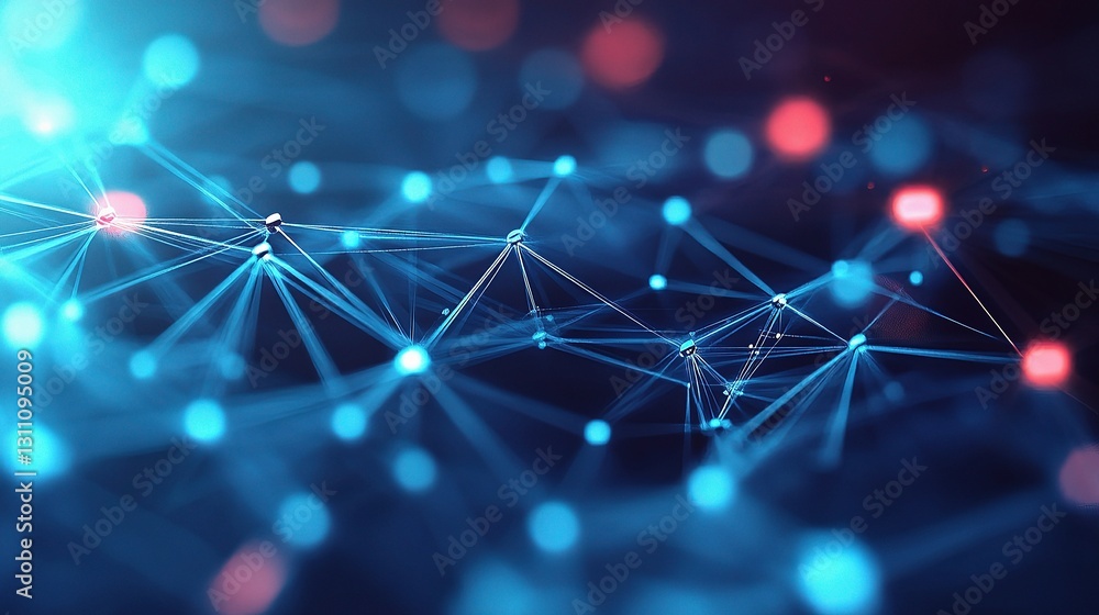 Poster abstract 3d background with connected lines and dots in blue