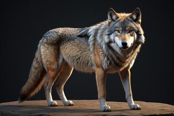 Fototapeta premium there is a wolf standing on a rock with a black background