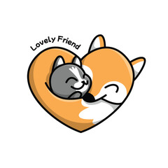 LOVELY CAT AND FOX FRIENDSHIP LOGO DESIGN