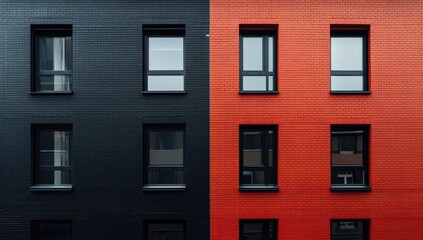Fototapeta premium Modern Building Facade, Black & Red