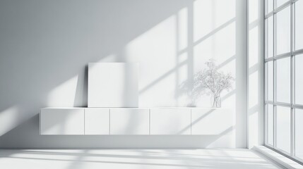 Obraz premium Minimalist white room, sunlight, artwork mockup