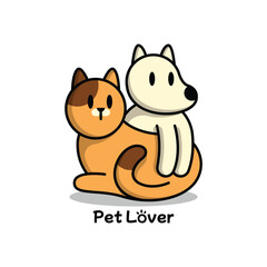 SIMPLE CUTE CAT AND A DOG CARTOON LOGO DESIGN