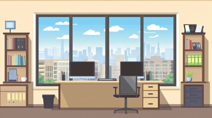 Office Workspace with City View. Possible use Business, work, productivity