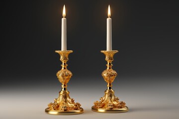 there are two candles that are lit on a table