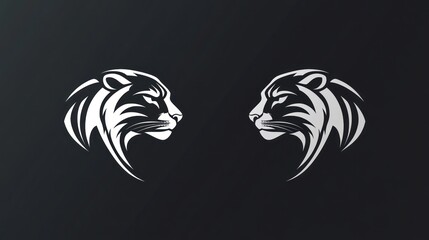 Obraz premium Facing Panthers, Dark Background, Graphic Design, Logo