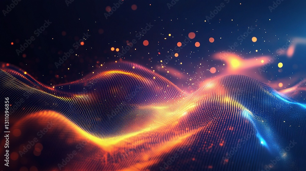 Poster flowing abstract technology background with lines and dots