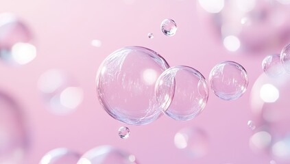 Delicate, floating bubbles against soft pink background