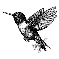 Obraz premium Elegant hummingbird engraving showcasing intricate details and natural grace in a captivating artistic design