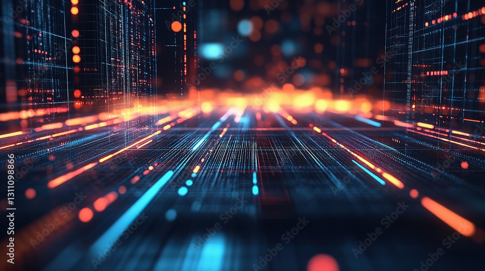 Poster abstract 3d tech design with glowing lights and dynamic lines