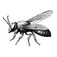 Detailed engraving of a bee showcasing intricate features for tattoo and design inspiration