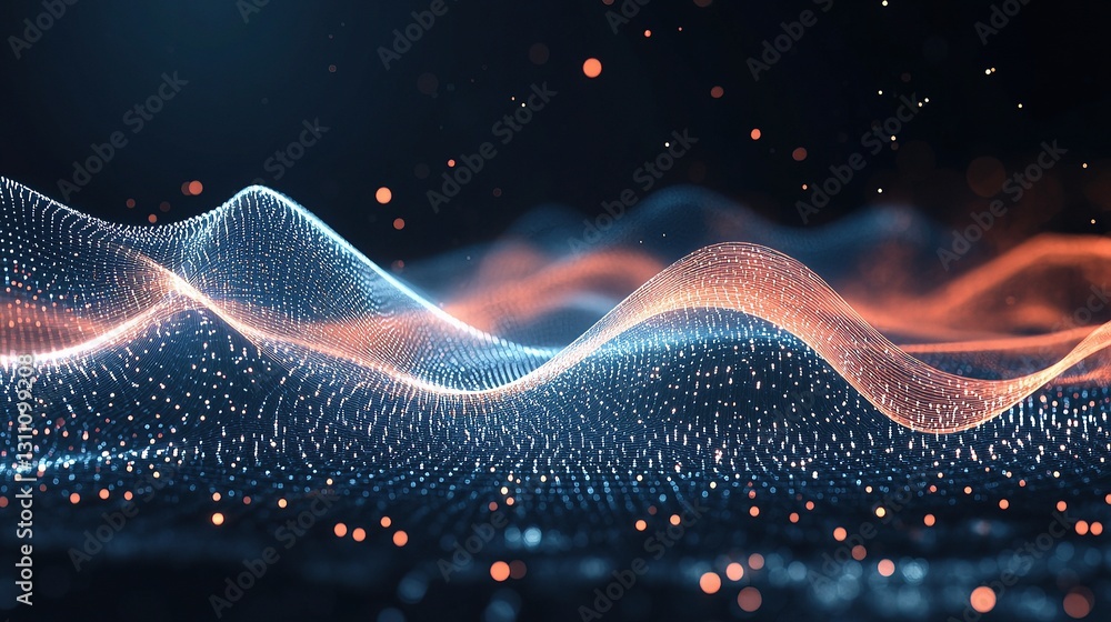 Poster abstract tech design with flowing lines and digital data elements