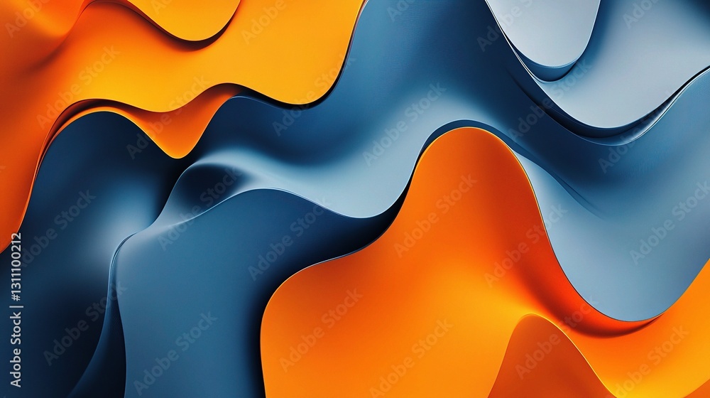 Poster abstract dynamic background with flowing lines in blue and orange