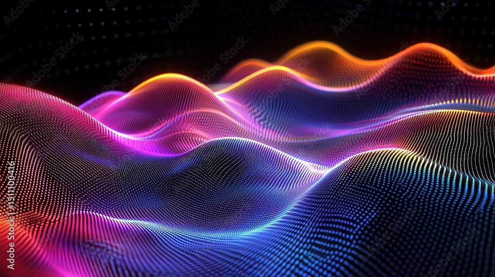 Poster abstract digital background with glowing lines and wave pattern