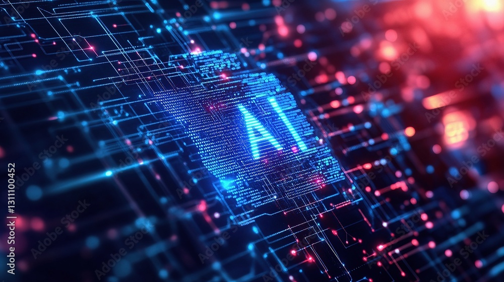 Poster conceptual ai background with digital lines and colorful lights