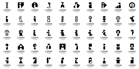 Logos collection with letter I. Geometric abstract logos. Icon design