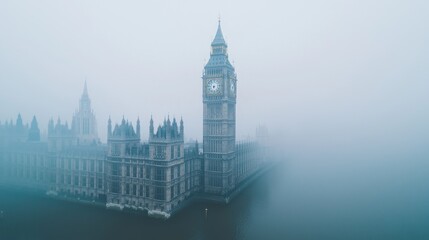 Misty Morning at the Iconic Big Ben and Houses of Parliament