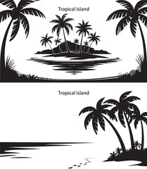 Tropical Island Silhouette with Palm Tree