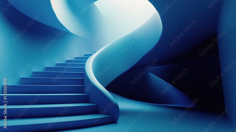 Poster curved stairs in abstract space with unique shapes and lines