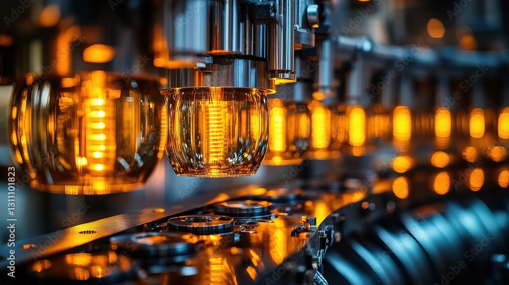 Poster high-tech machine with glowing elements in a factory environment