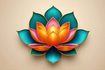 Obraz premium illustration of a lotus flower with a gold border on a beige background