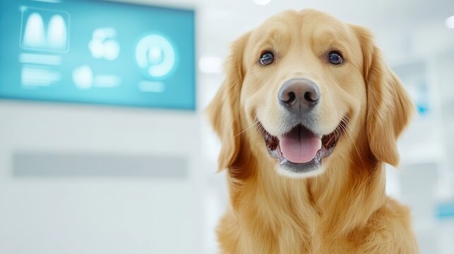 Golden Retriever In High-Tech Veterinary Clinic