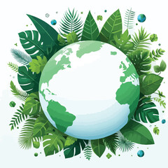 Earth day frame with green leaf vector illustration on white background.
