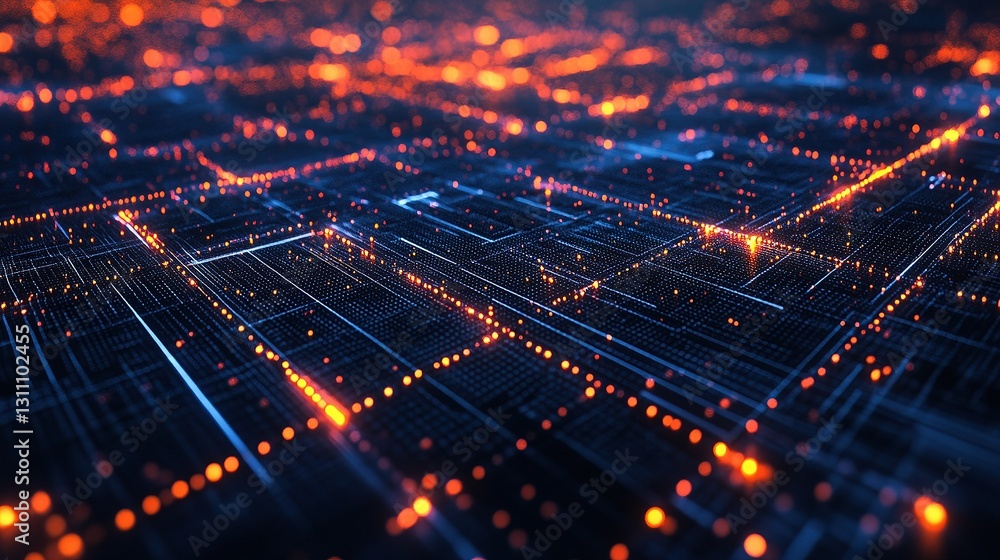 Aufkleber abstract 3d tech design with glowing lights in gigapixel scale