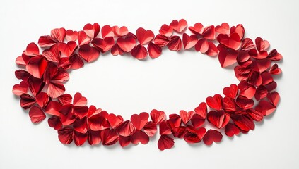 Red paper hearts frame on white background