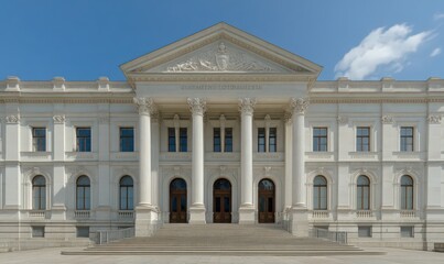 Obraz premium Grand White Neoclassical Building Exterior under a Bright Blue Sky