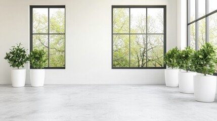 Fototapeta premium Bright and Airy Interior with Plants by Large Windows