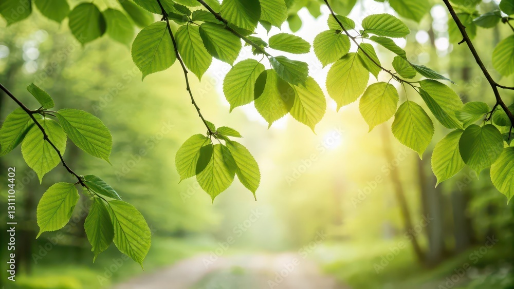 Poster fresh green leaves frame with soft blurred background and copy space in the middle for added visual 