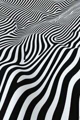 Waves of contrasting black and white lines create an optical illusion in a minimalist design