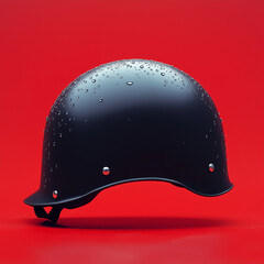Fototapeta premium Rain-Resistant Helmet on Red Background, Providing Protection in All Weather Conditions