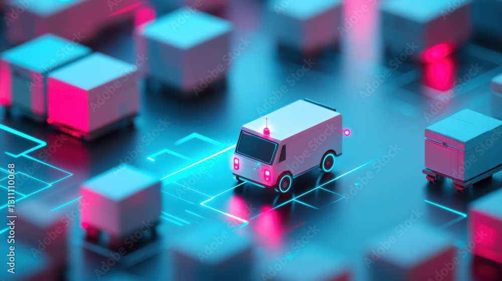 Poster autonomous robots and automated guided vehicles (agvs) moving goods within a warehouse, guided by a 