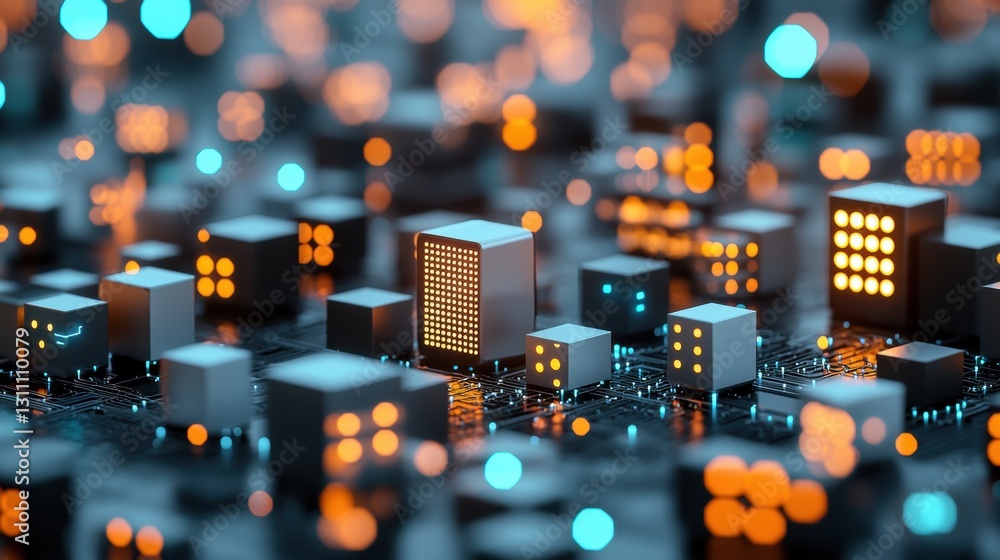 Poster a network of sensors and internet of things (iot) devices collecting data on warehouse conditions, s