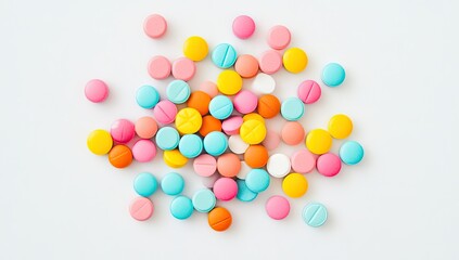 Colorful pills scattered on white surface (2)
