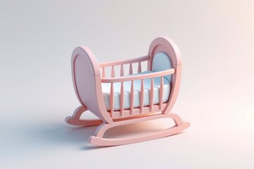 there is a pink rocking cradle with a blue blanket on it