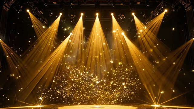 Luxurious Golden Stage with Radiant Spotlights