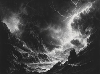 Dramatic storm over mountainous coastline