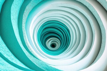 Fototapeta premium High-end minimalist round tunnel in turquoise and white, luxurious cardboard spiral design.