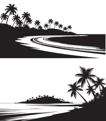 Tropical Island Silhouette with Palm Tree